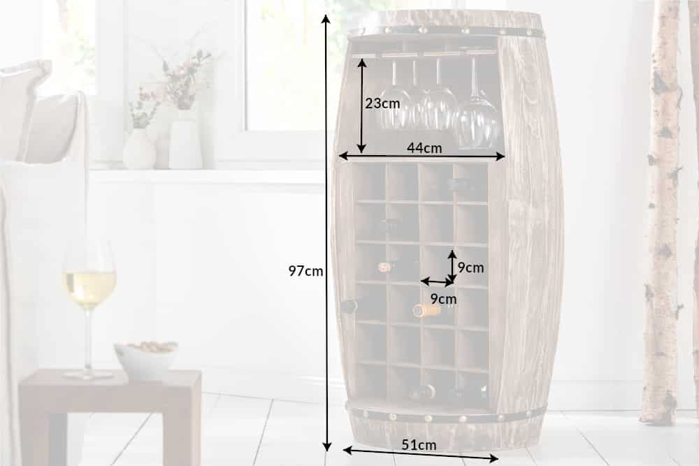 Shabby Chic Weinregal BODEGA 100cm natur Pinie Weinfass für 24 Flaschen