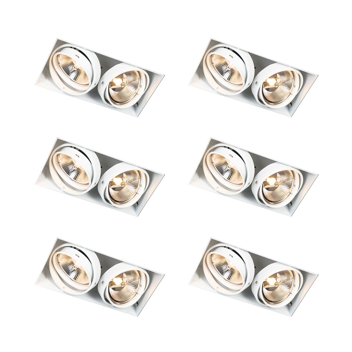 Set van 6 Inbouwspot wit GU10 AR111 trimless 2-lichts - Oneon