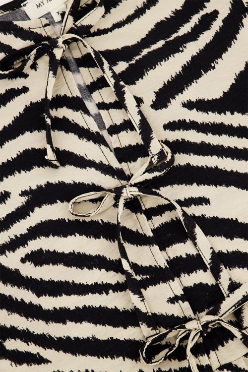 Zwarte-beige zebra top met strikjes
