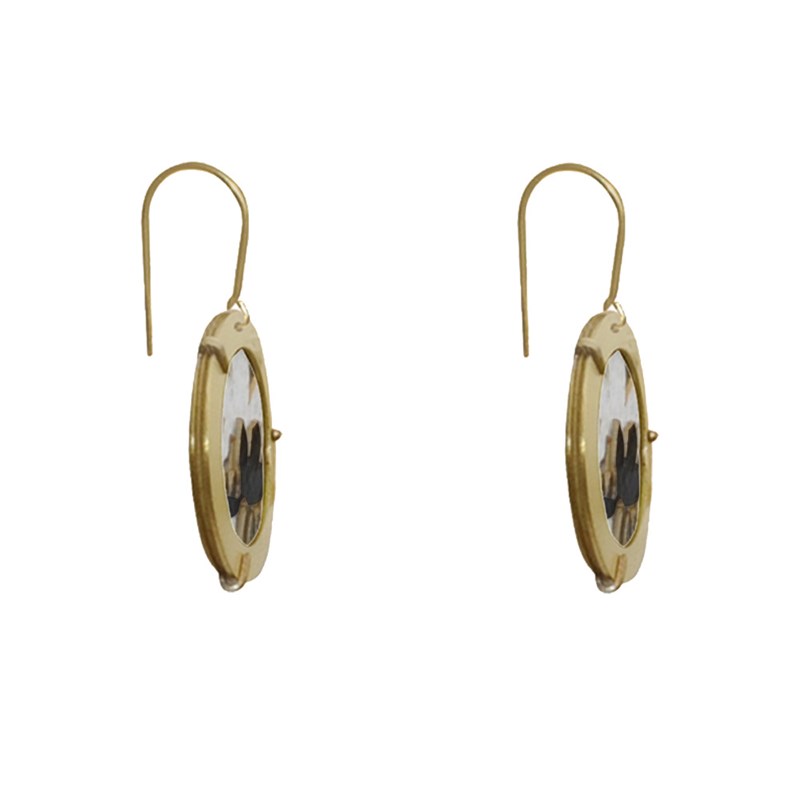 Boucles d'Oreilles Laiton Anneau et Fleurs en Cuir