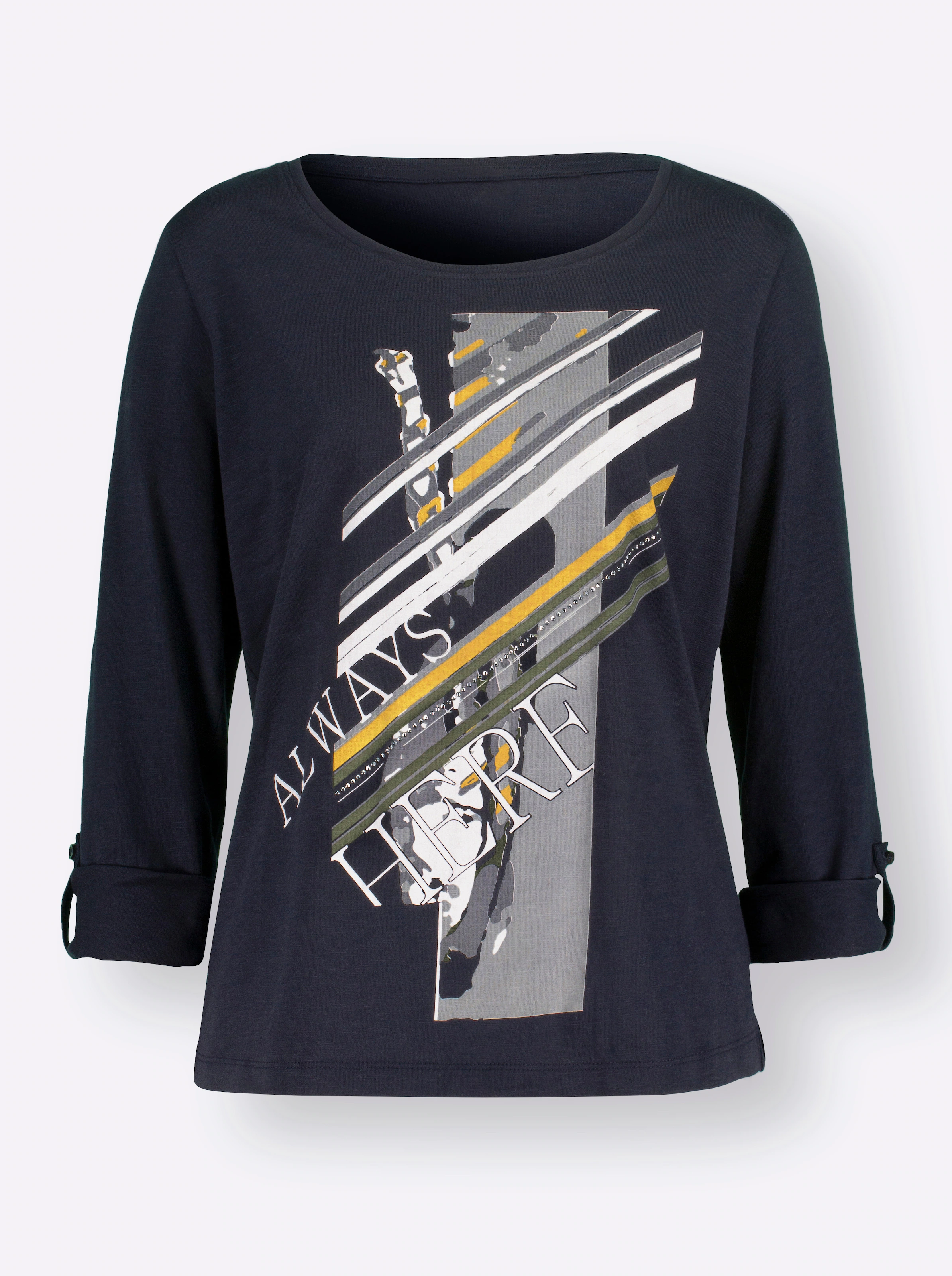 Langarmshirt in marine-weiß-bedruckt