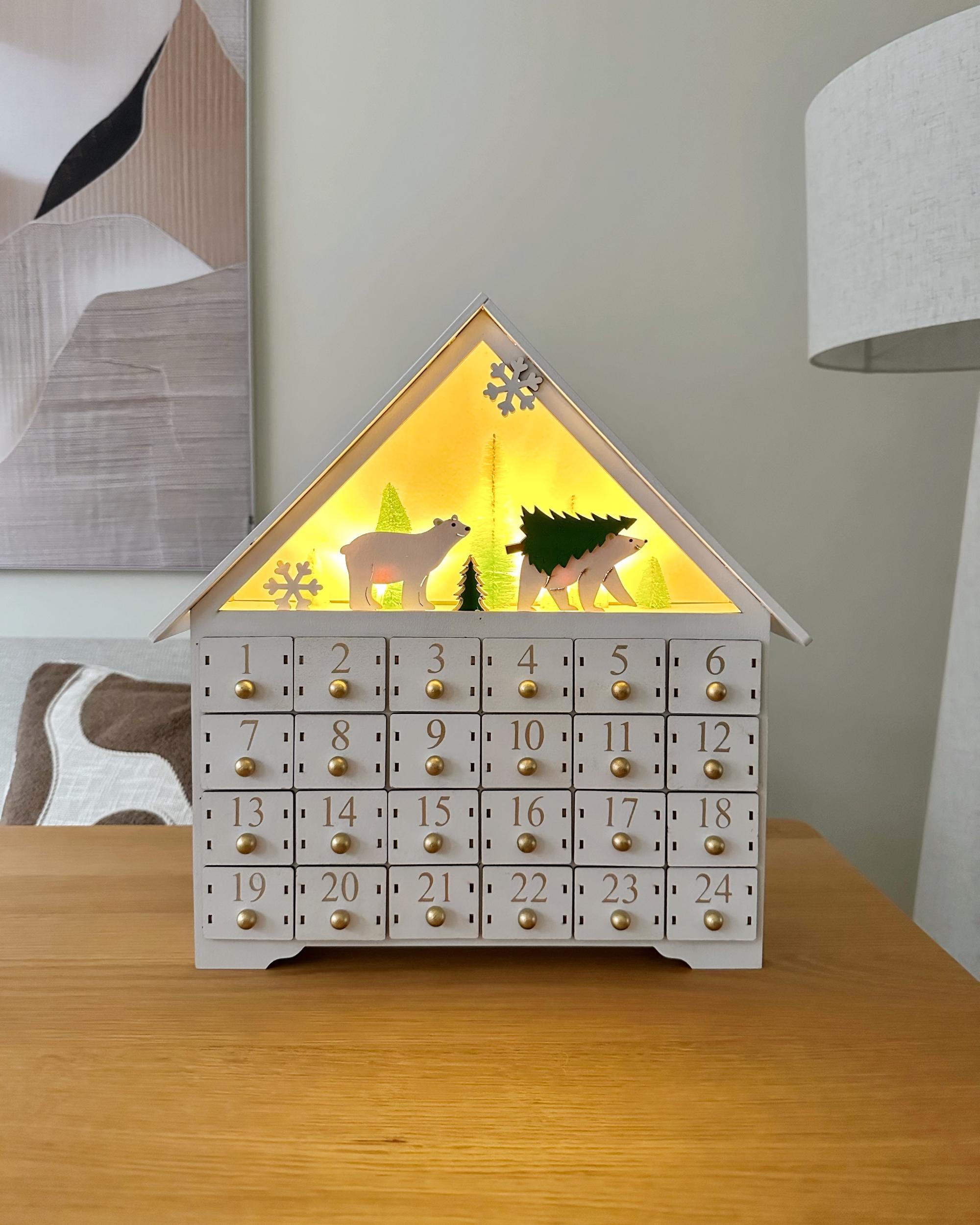 Kerstdecoratie LED MJOSA Adventskalender 33 cm Wit