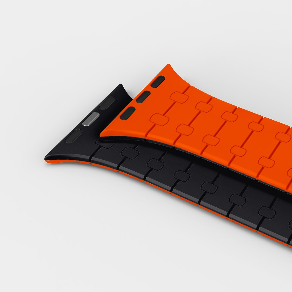Apple Watch (49/46/45/44 mm) Silikon Glieder Armband mit Magnetverschluss (Gelenkumfang: 180-250mm) - Orange / Schwarz