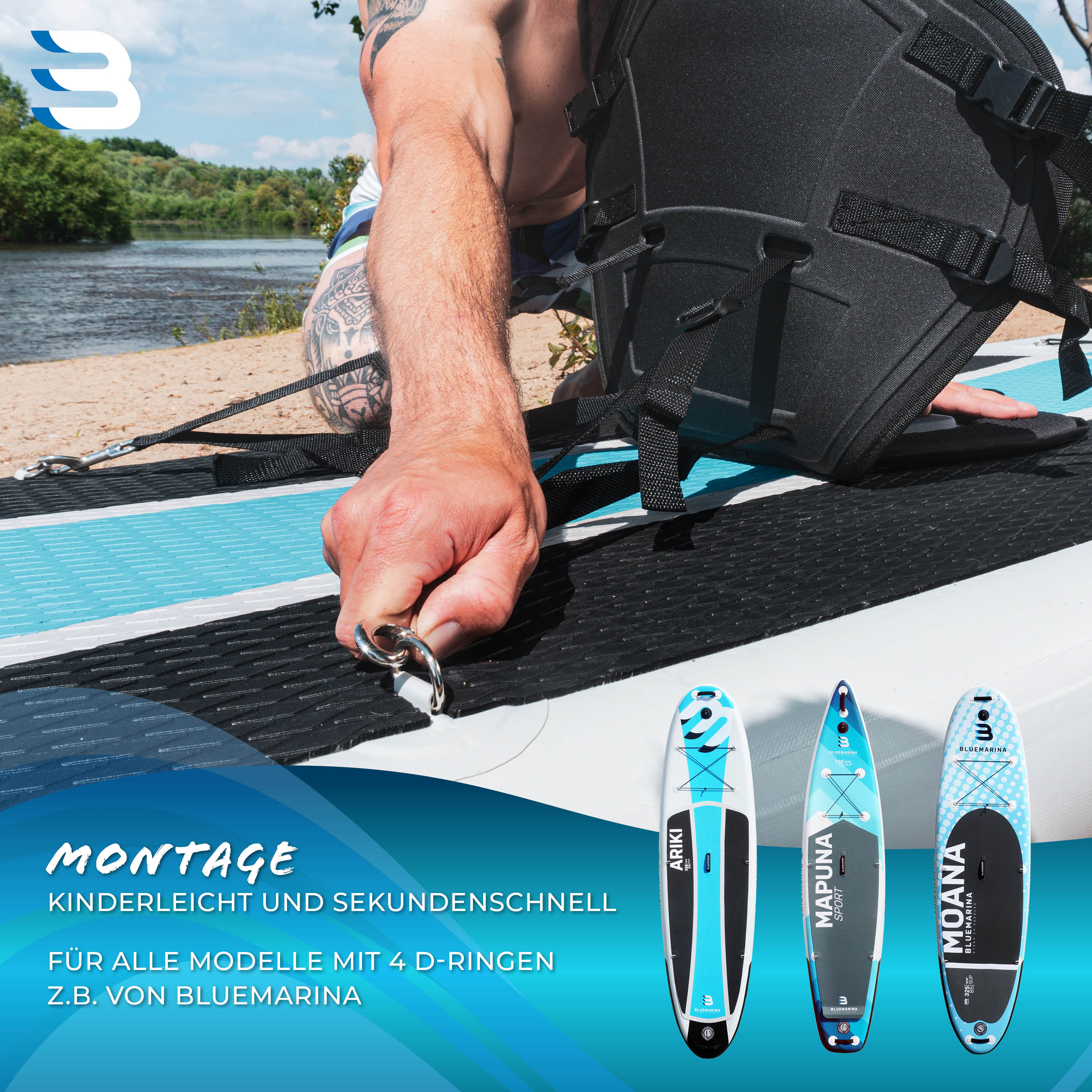 Bluemarina SUP-Sitz, Kajaksitz für Stand Up Paddle, mit Paddel, ergonomisch, Schaumstoffpolster