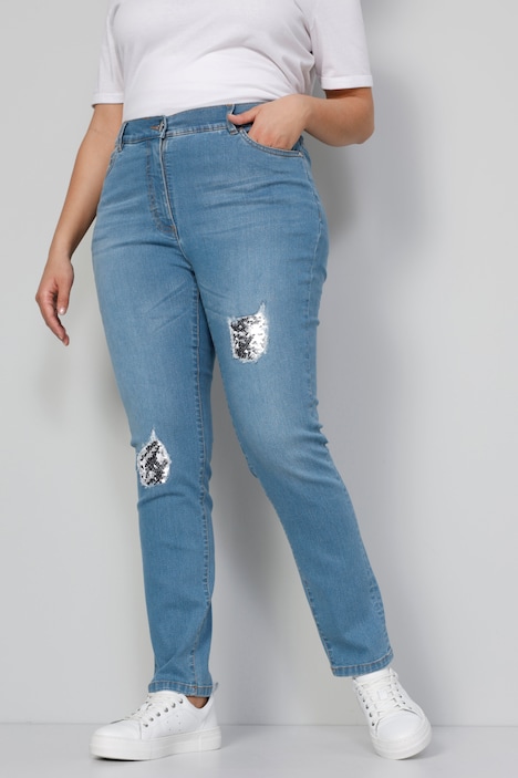 Jeans, Slim Fit, destroyed mit Pailletten, 5-Pocket