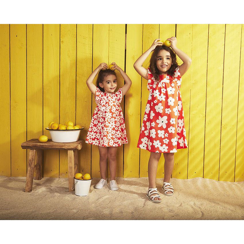 Robe manches courtes volantées imprimé fleurs pour bébé fille - Rouge