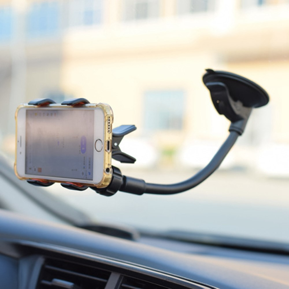 Universal  Auto KFZ Schwanenhals Smartphone Halterung mit Saugnapf und Verriegelung - Schwarz