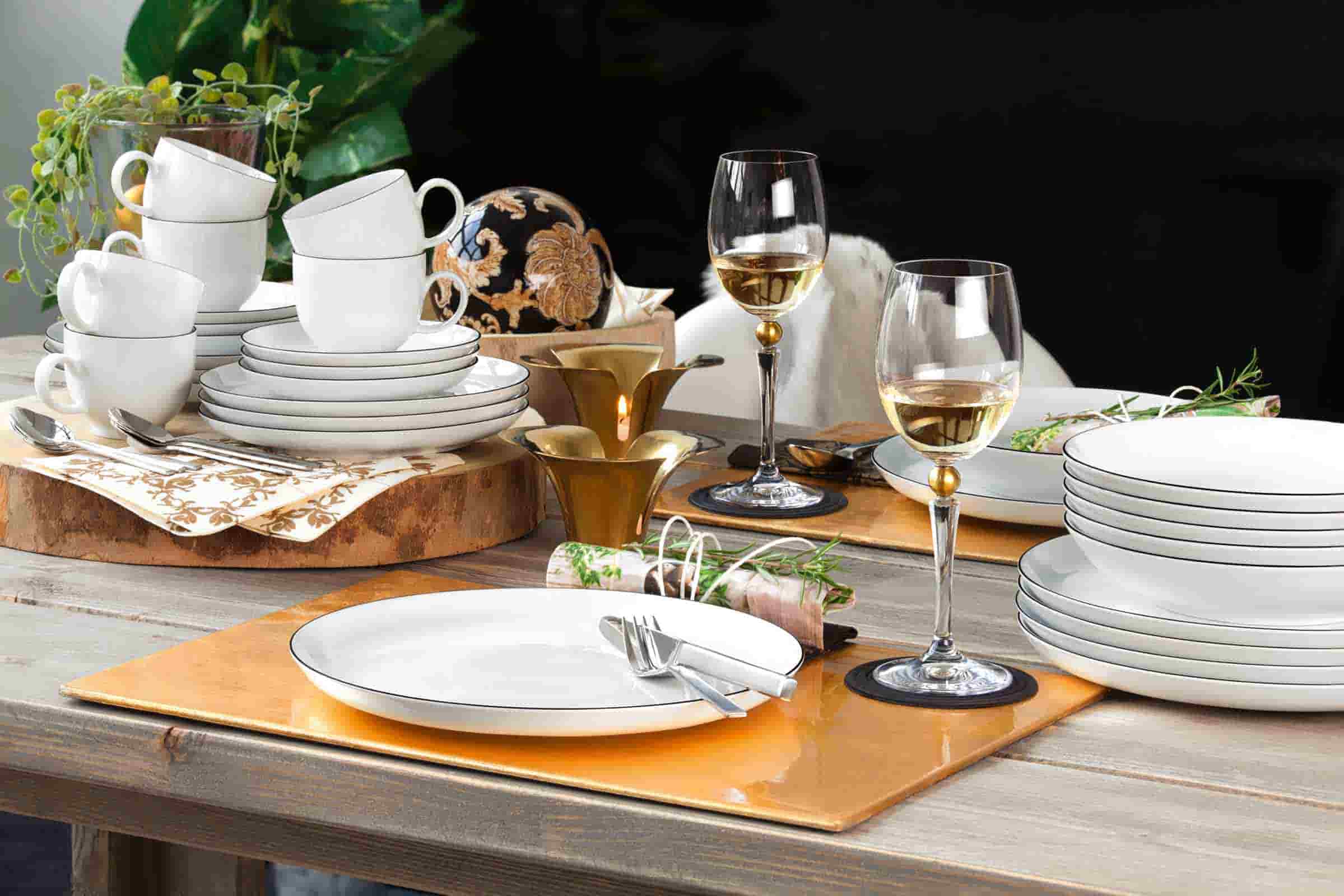 Seltmann Weiden Tafelservice rund Lido Black Line 12er Set