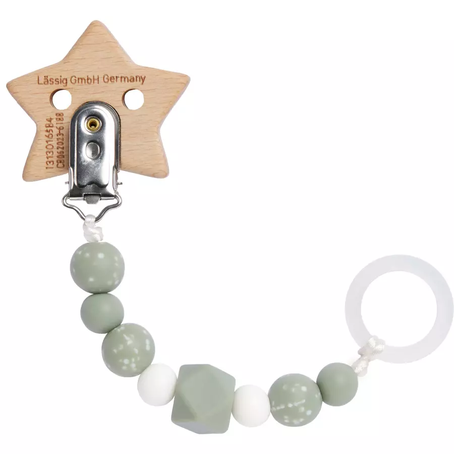 LÄSSIG Soother Holder WoodSilicone Little Universe Olive
