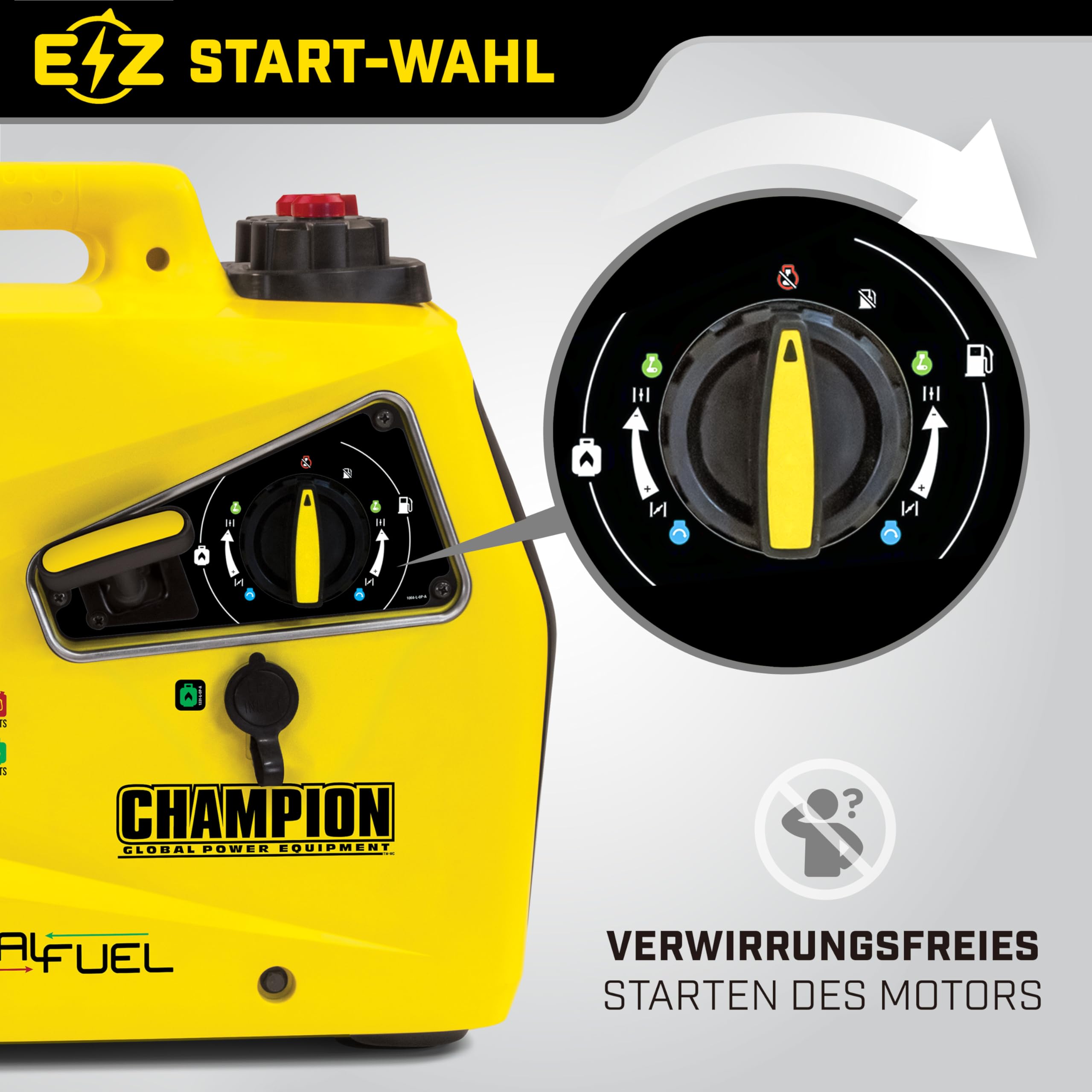 Champion Power Equipment Petrol + Gas Power Generator (2000 Watt, Power Inverter, Generator with LED Display, Dual Fuel, Extremely Quiet) 8200i-E-DF-EU, Yellow