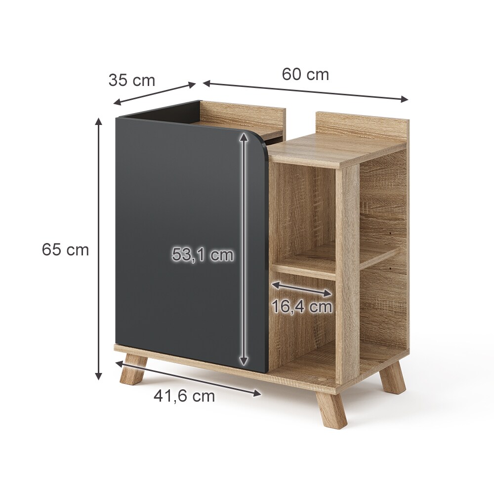 Vicco Waschbeckenunterschrank Karen Sonoma Anthrazit 60 x 65 cm Tür offene Fächer
