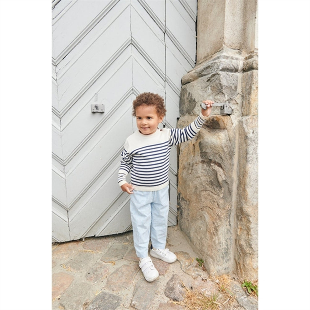 Cream Navy Combi Strikket Striped Sailor Sweater