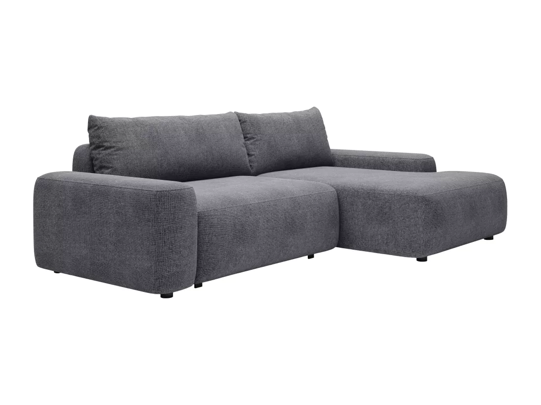 Canapé d'angle droit convertible en tissu texturé gris DAVISO