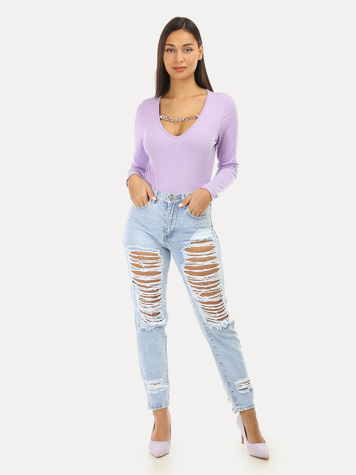 Jeans mom destroy- Bleu clair