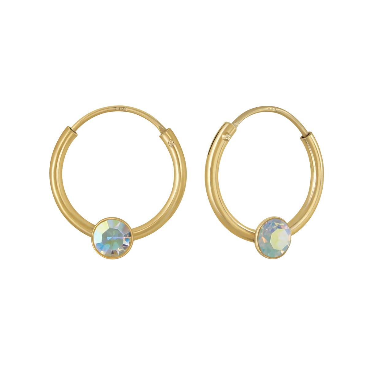 Boucles d'oreilles enfant cristal en argent 925 plaqué or