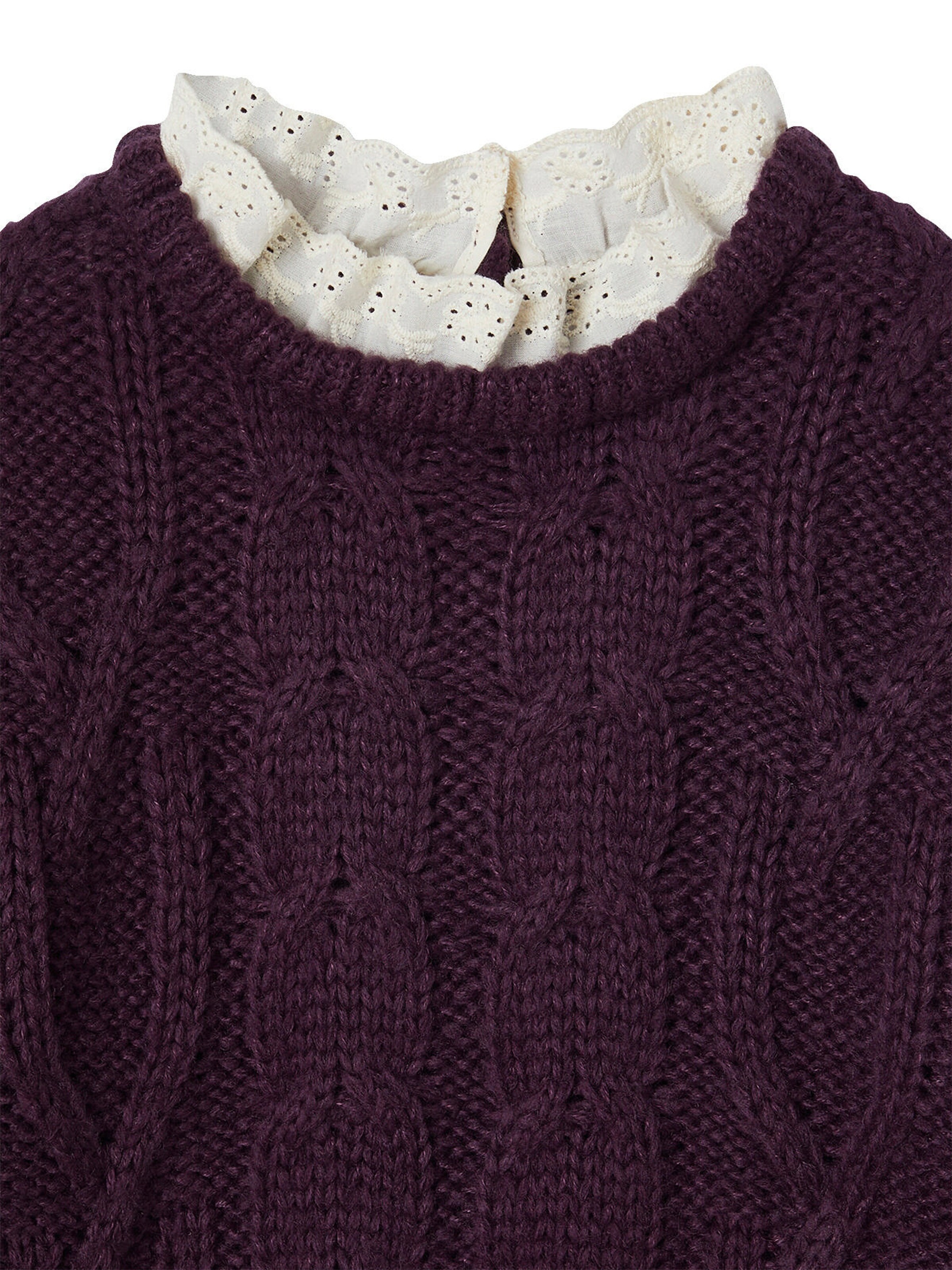 Vertbaudet Mädchen Pullover mit Zopfmuster und Kragen pflaume