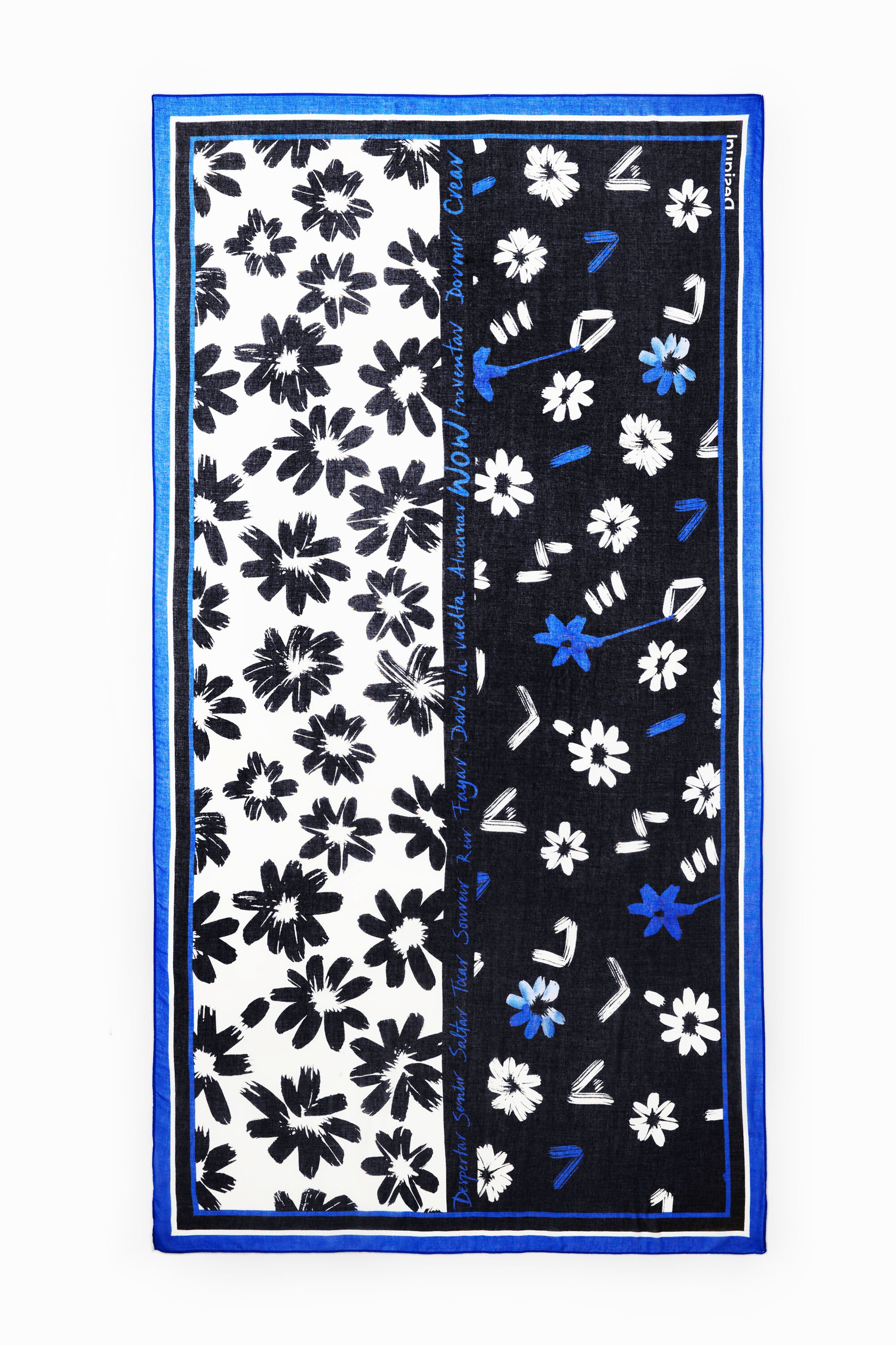 Foulard rectangulaire fleurs arty