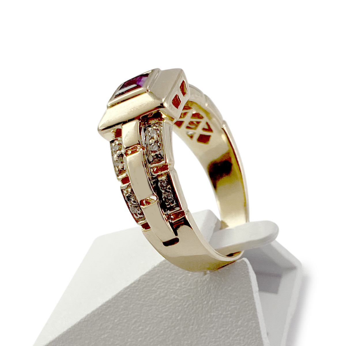 Bague d'occasion or 750 jaune améthyste diamants