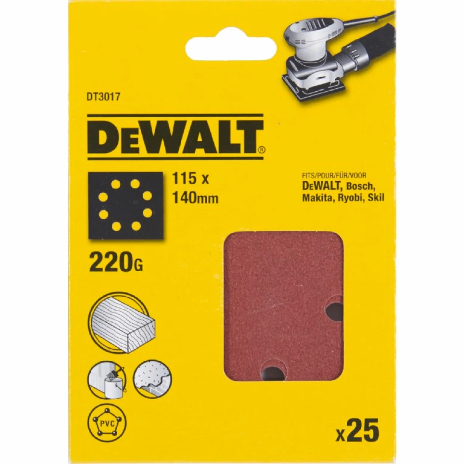 DeWALT DT3017 Vlak schuurvel - K220 - 115 x 140mm (25st)