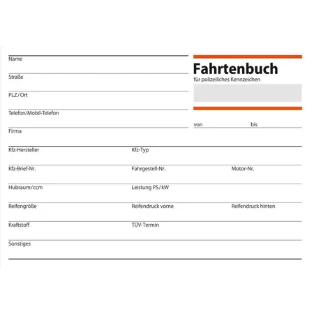 Sigel Fahrtenbuch A6 quer, für PKW, 40 Blatt