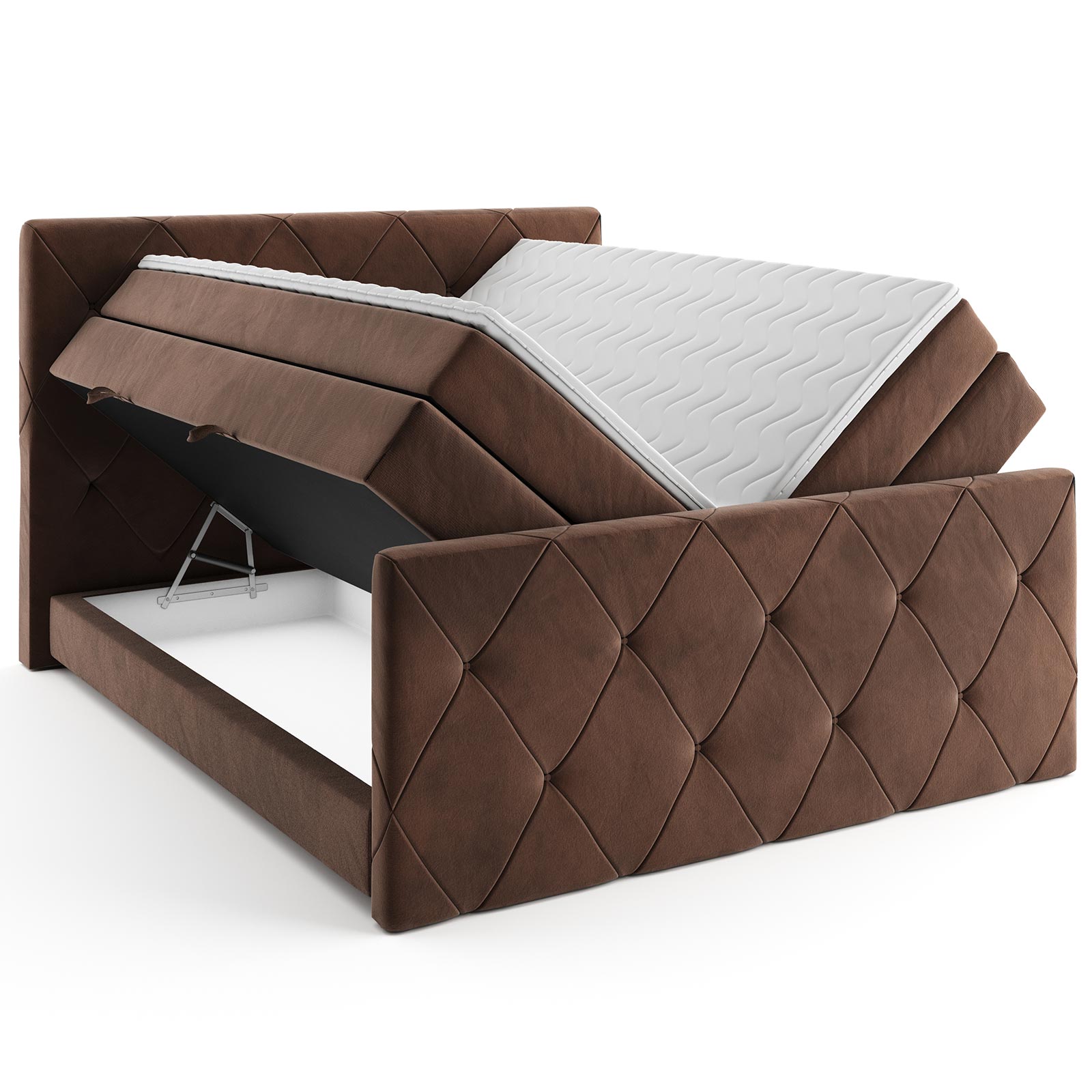 Boxspringbett - braun - H3 - mit Bettkasten - 140x200 cm