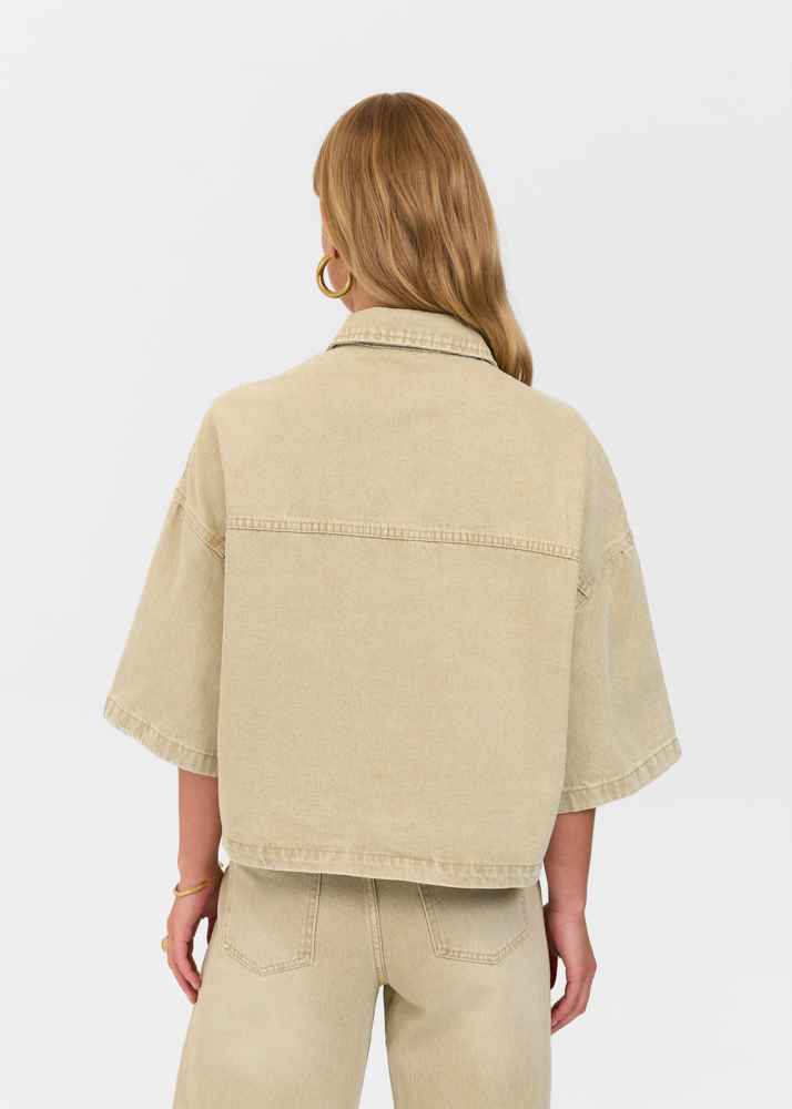 Denim blouse korte mouw sage groen