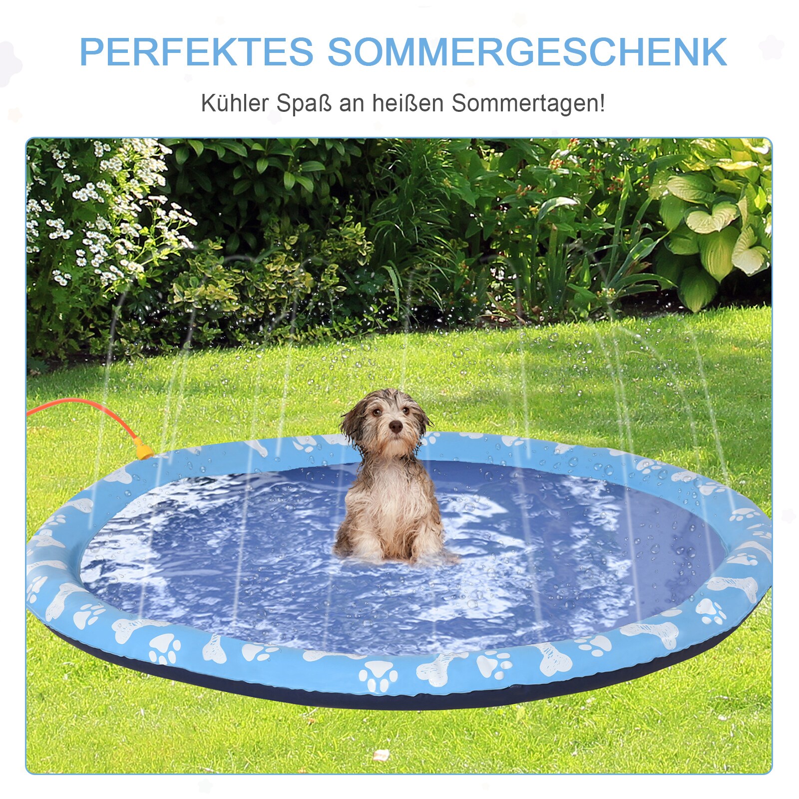 PawHut Hunde-Planschbecken faltbar für leichten Transport blau Ø150 cm