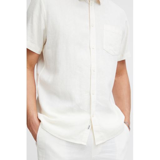Solid Kortærmet Hør Skjorte, Off White, XXL