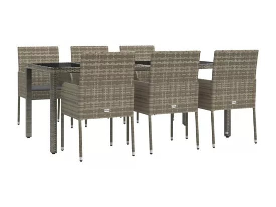 Mobilier à dîner de jardin et coussins 7 pièces gris rotin