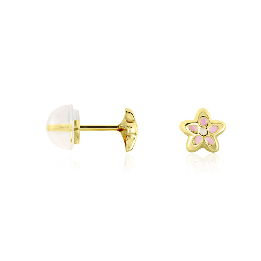 Boucles D'oreilles Puces Fleur Email Or Jaune