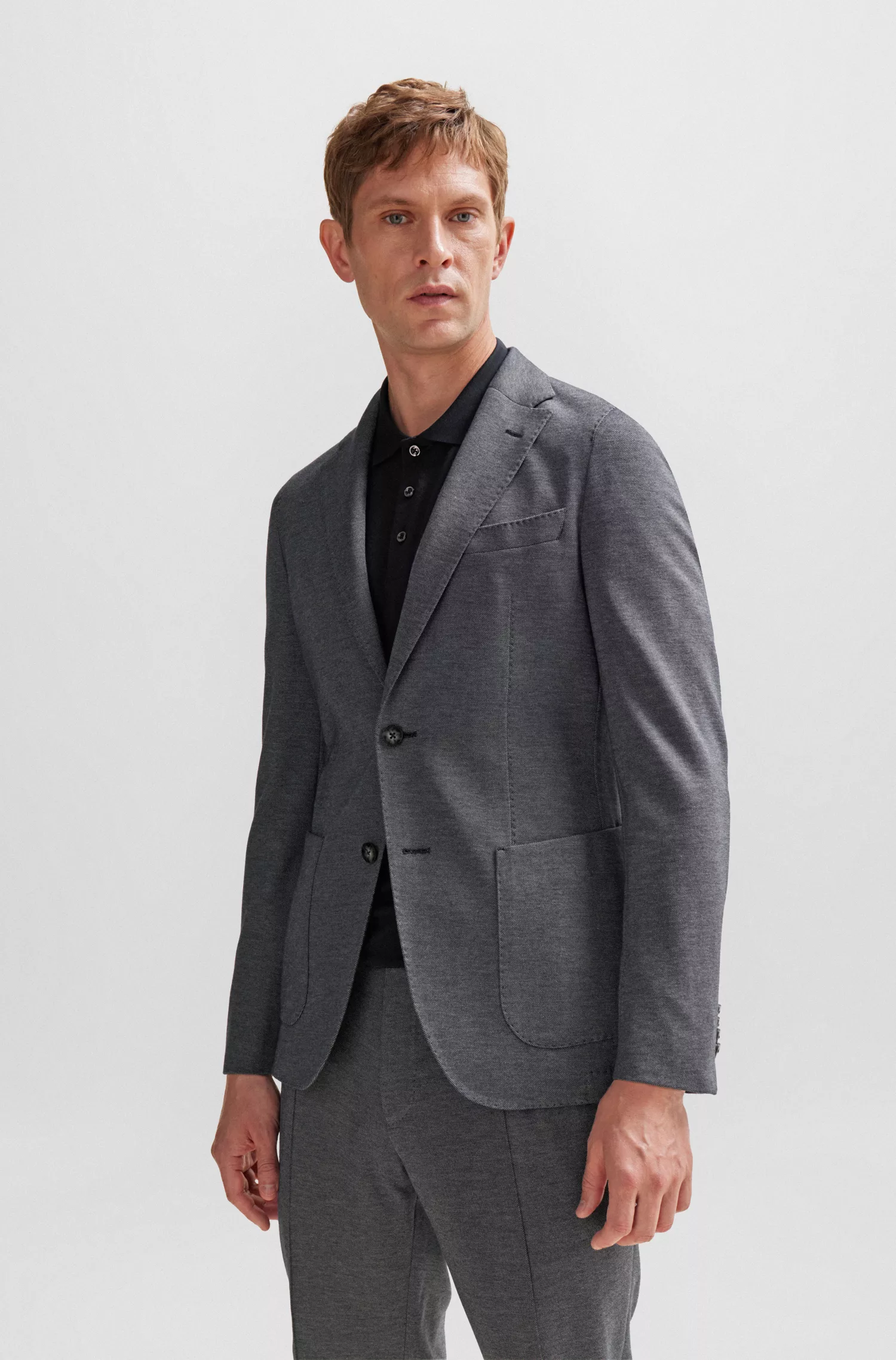 Jaqueta BOSS cor camelo, corte slim, em algodão, cashmere e seda.