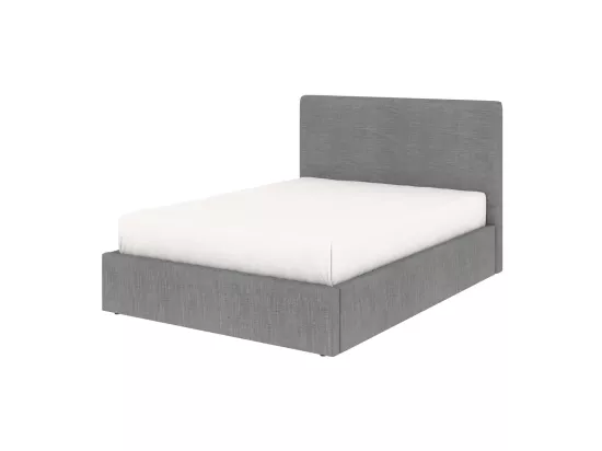 Lit adulte avec tête de lit et coffre de rangement – couchage 140x190 cm – tissu gris - sommier inclus - ANDY