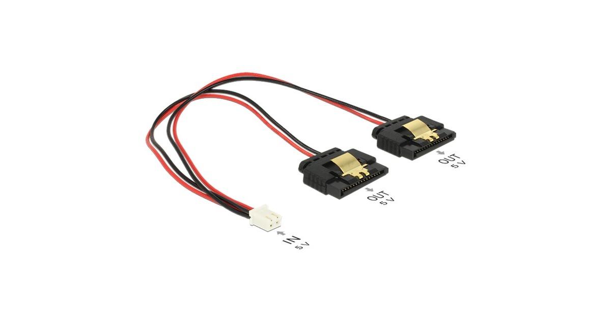 DeLOCKPower 2-pin female > 2 x SATA 15-pin splitterkabel  (Zwart/rood, 0,2 meter)