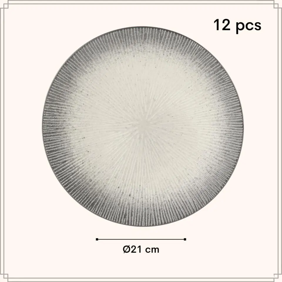 OTIX Dessert Ontbijt Bordenset 12 Persoons Zwart Taupe 21cm Keramiek TULIP