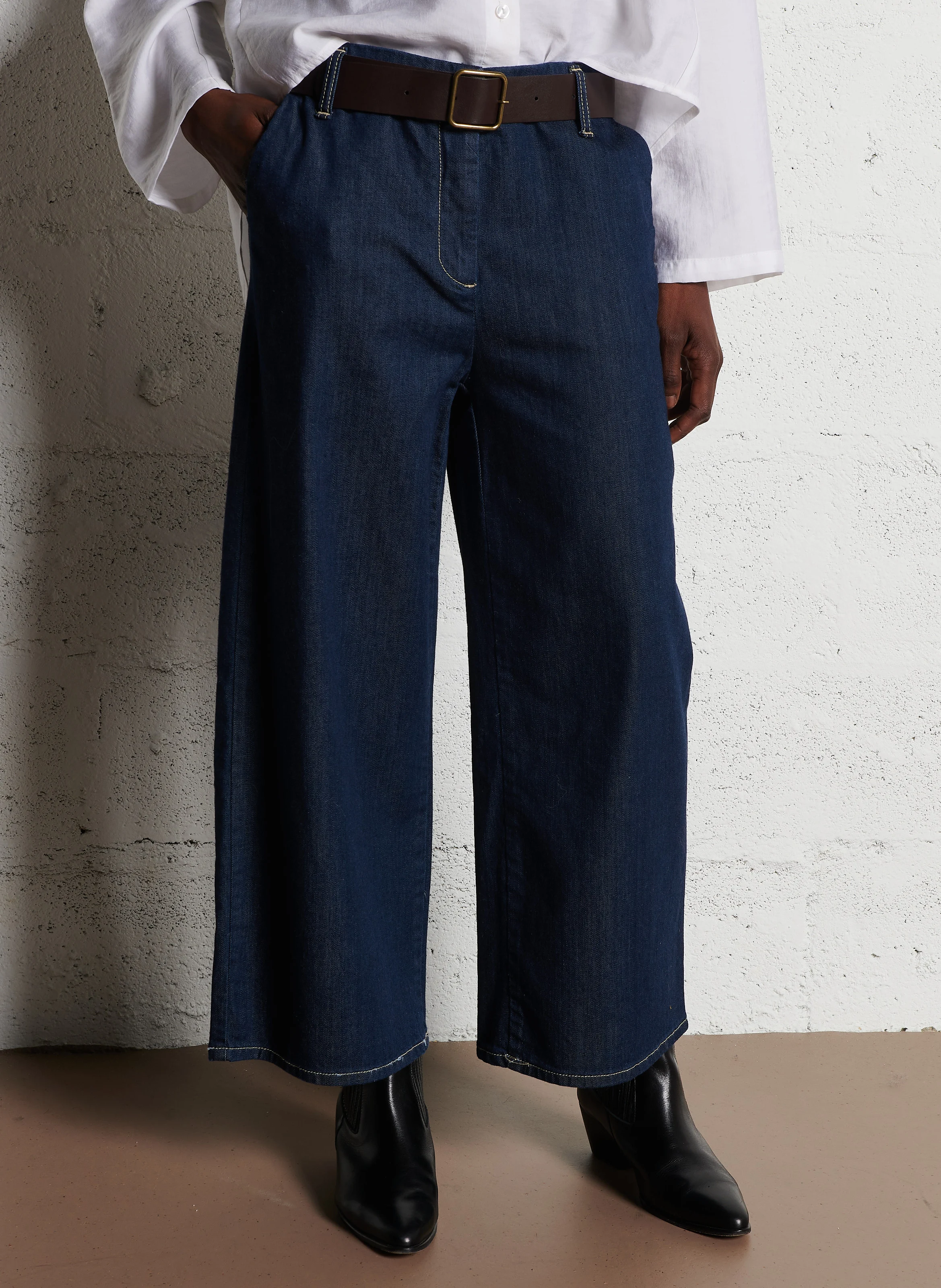 Jean large en coton mélangé | Bleu