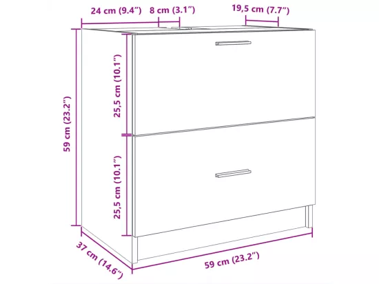 Meuble d'évier chêne fumé 59x37x59 cm bois d'ingénierie
