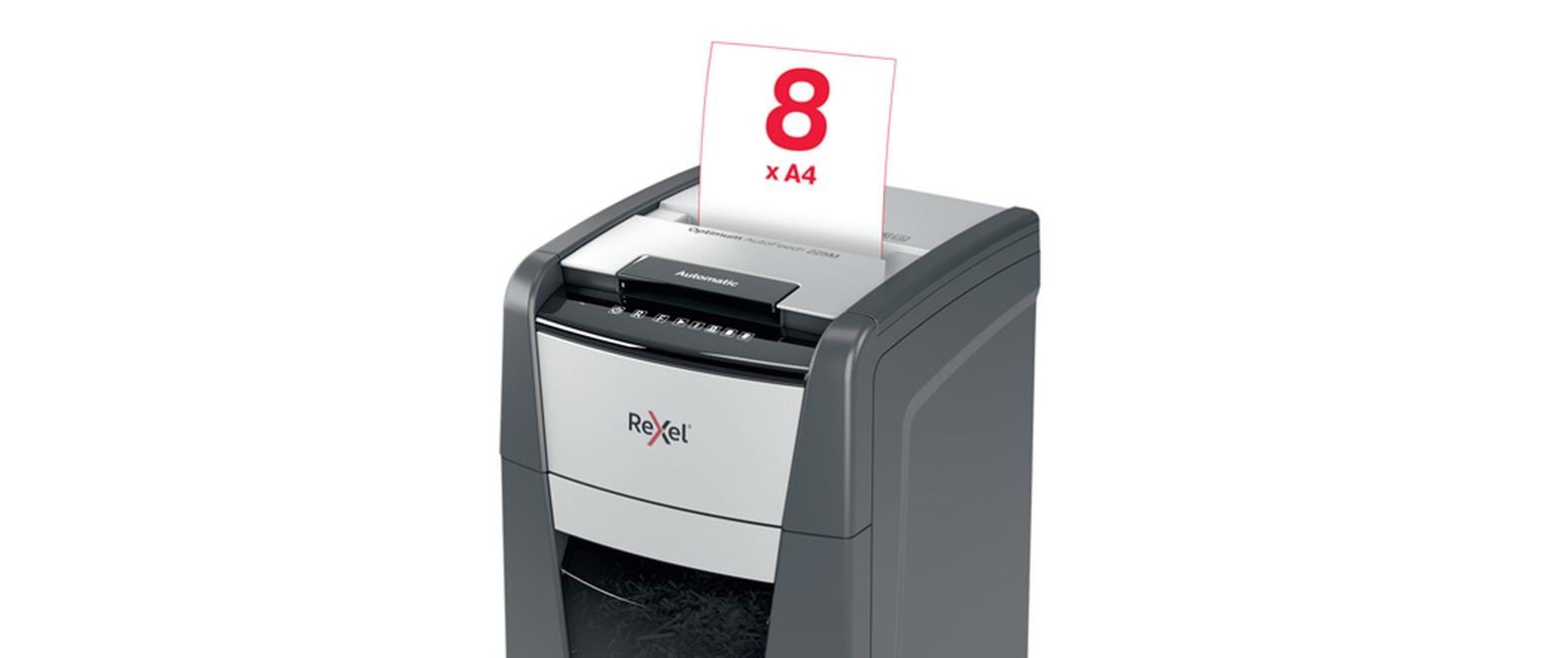 Aktenvernichter Rexel Optimum AutoFeed+ 225M, P-5<br>Automatischer Schredder (auto) für sichere Vernichtung vertraulicher Unterlagen (bis zu 225 Blatt)