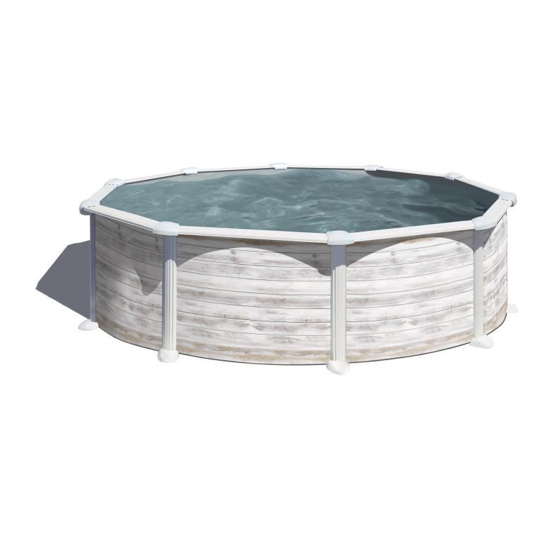 - piscine ronde acier ø3,70m x h: 1,32m - imitation bois nordique filtration a sable