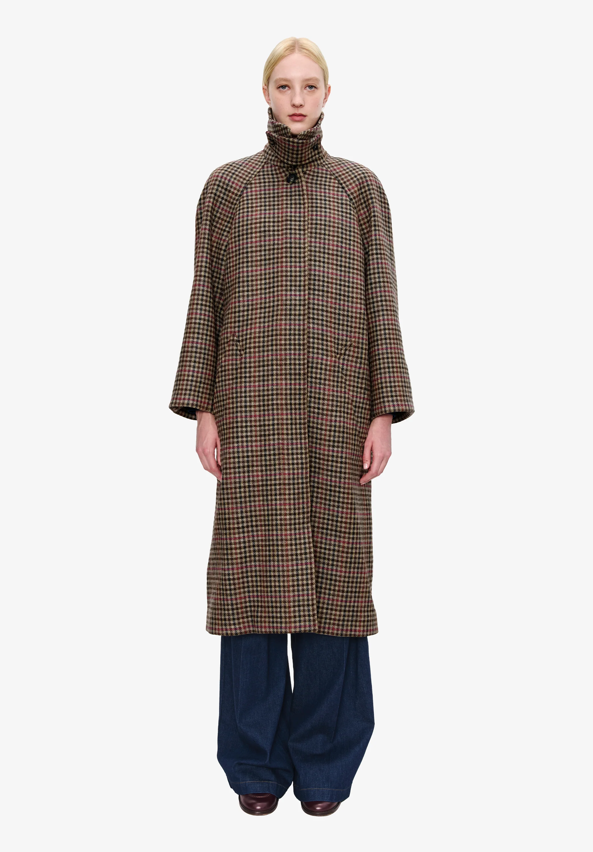 Manteau oversize manches raglan à carreaux - Marron glace