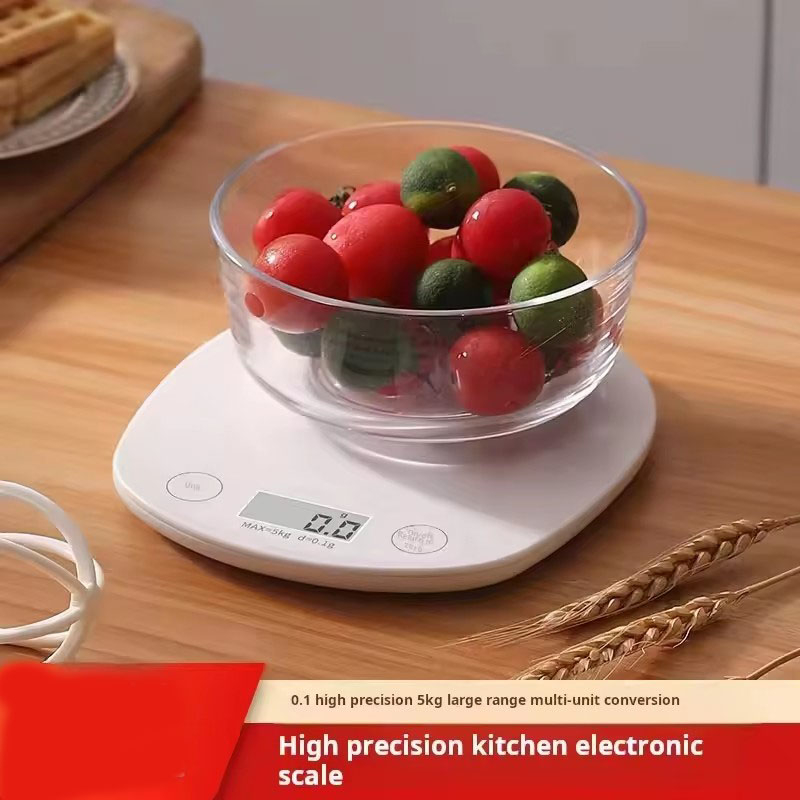 (17x19cm) Professionelle Digital Küchenwaage mit LCD Display (Batteriebetrieben) - Weiss
