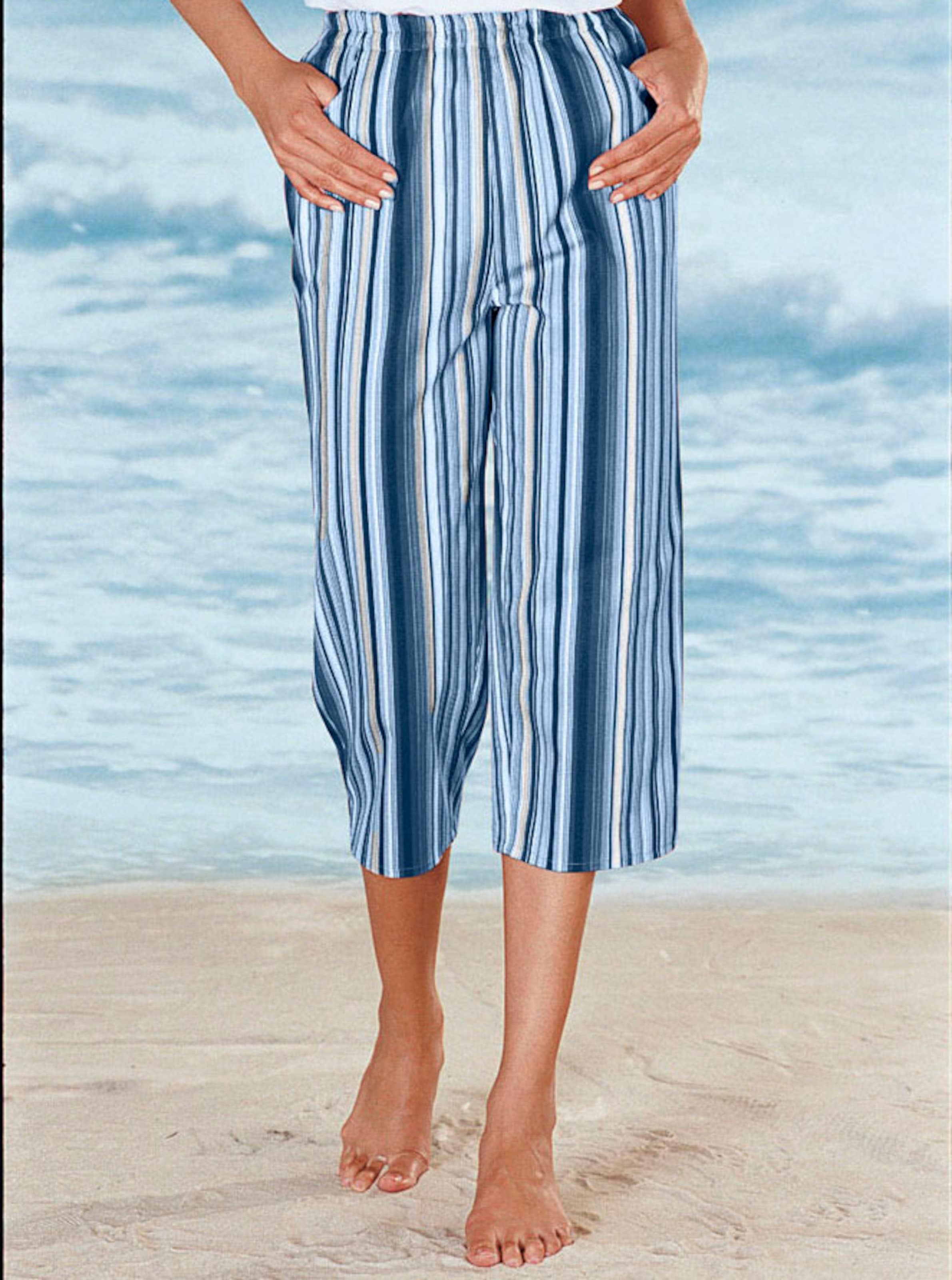 Caprihose in jeansblau-gestreift