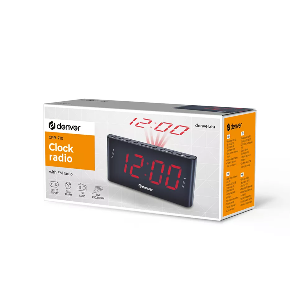 Denver CPR710 -Wekker FM radio - Tijdprojectie - Zwart