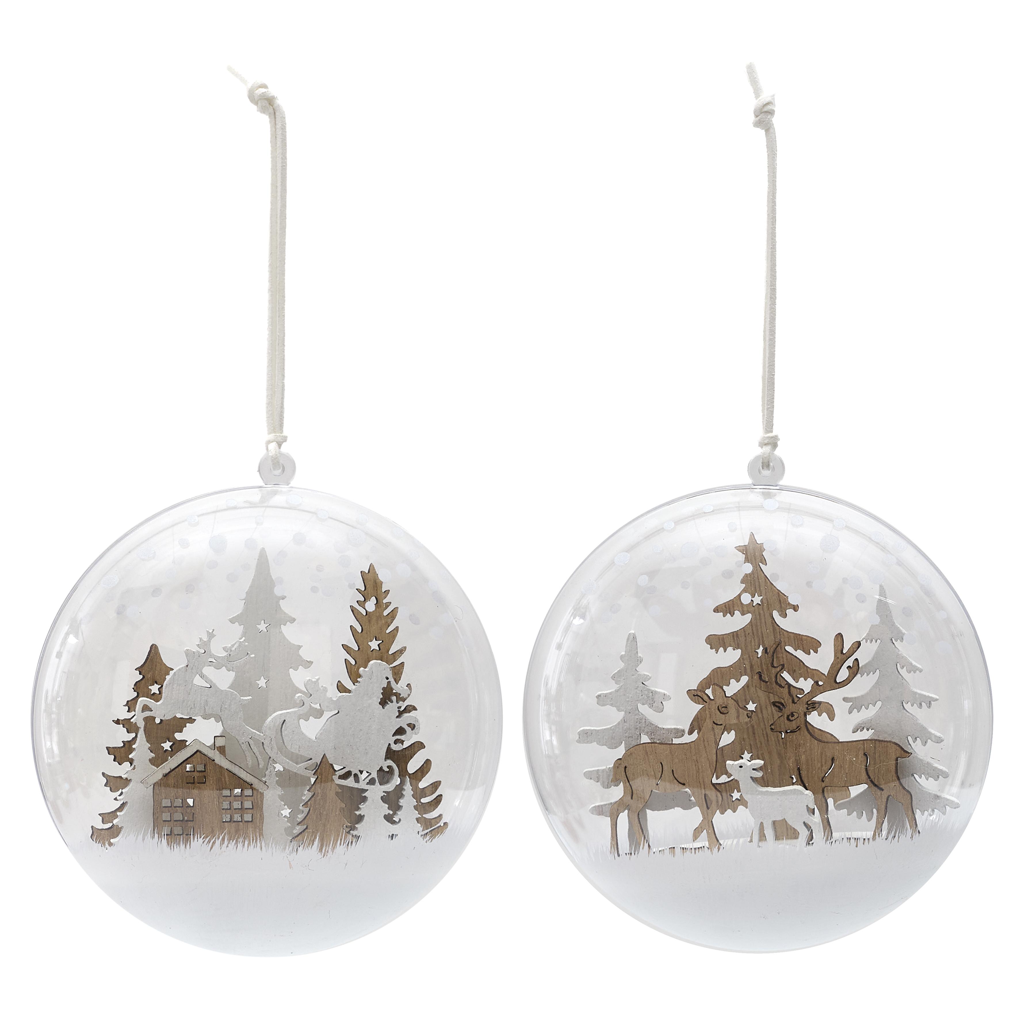 SUSPENSION BULLE SCENE NOEL NEIGE ET BOIS