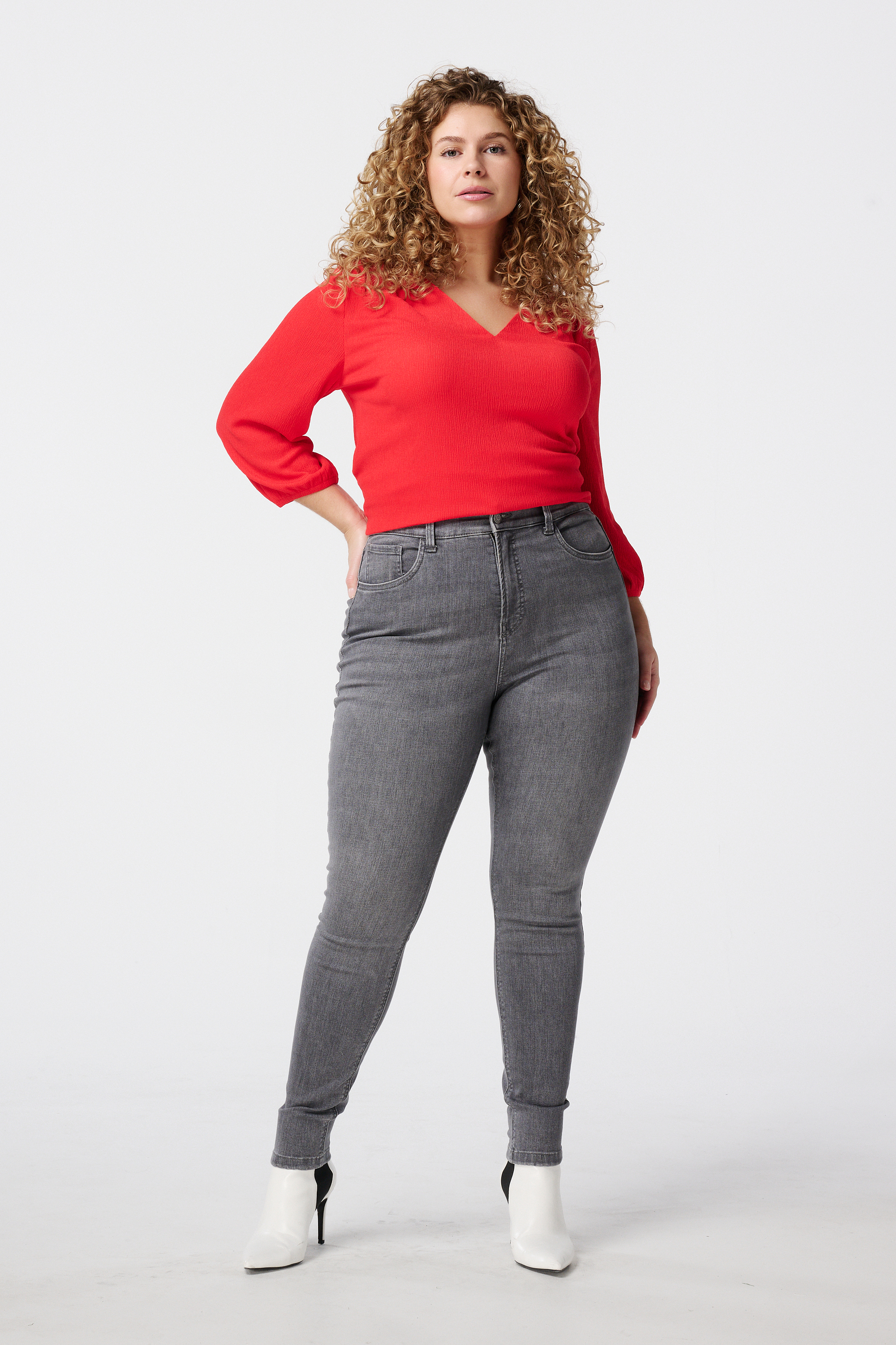 Skinny leg high waist jeans CHERRY Grijs