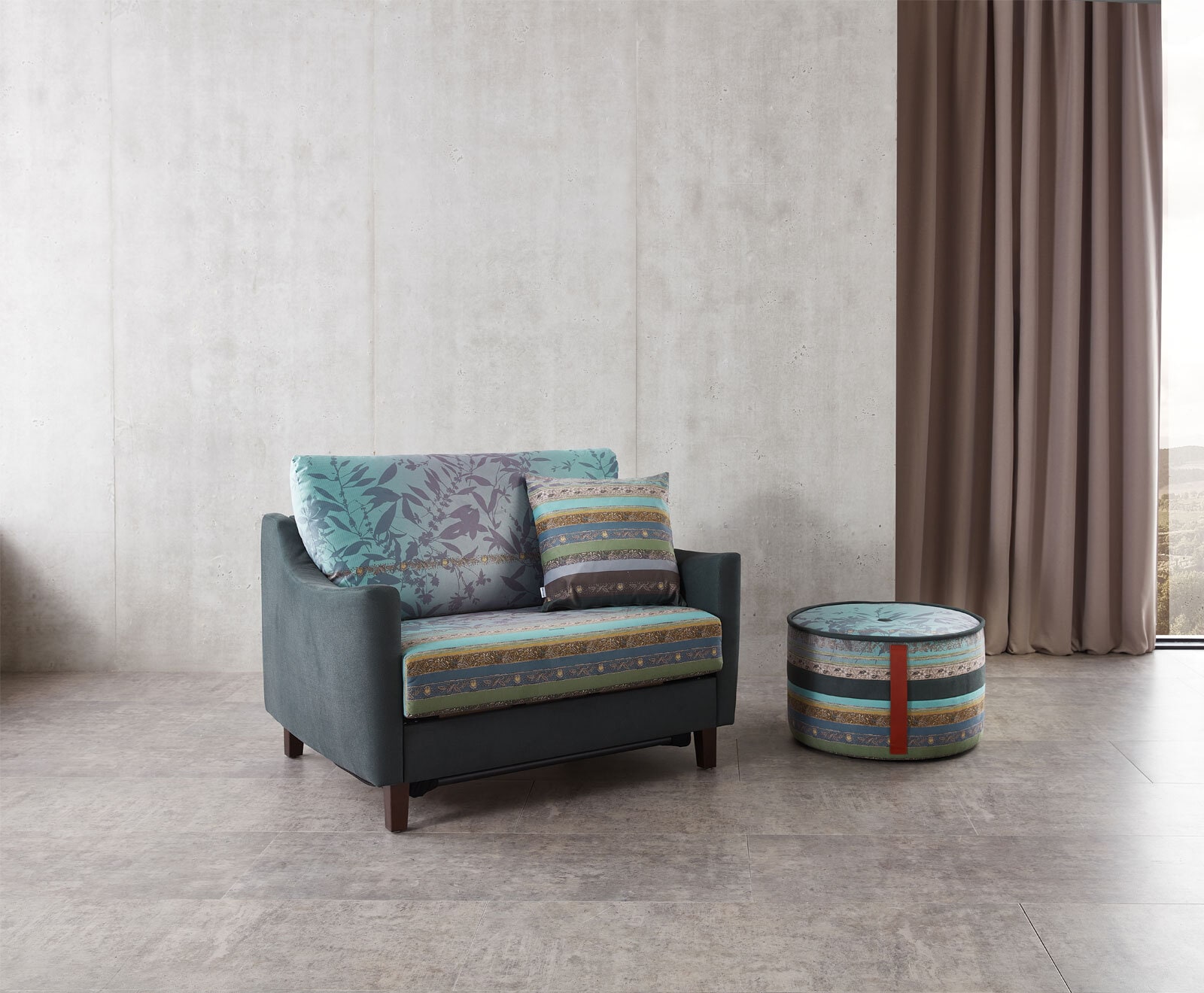 SCHRÖNO Schlafsofa ANCONA 125 x 200 cm blau-braun