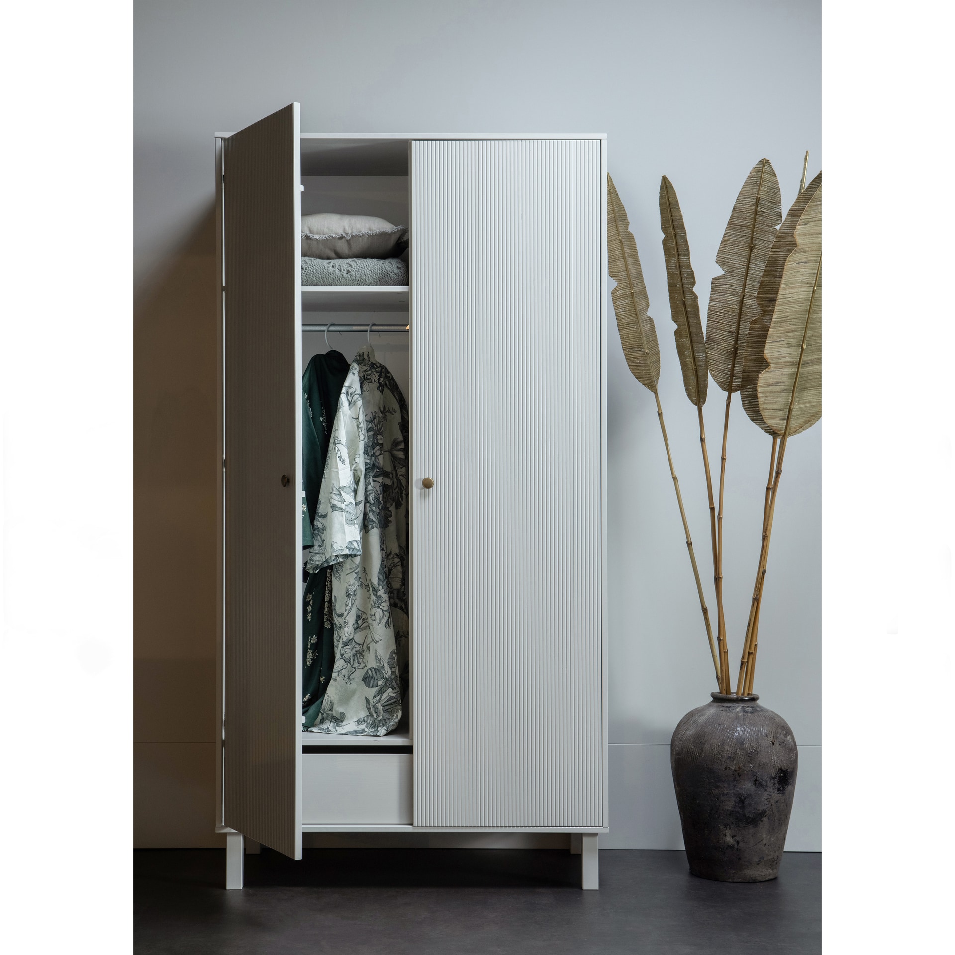 Garderobenschrank MADU 100 x 195 cm cloud grey/goldfarbig