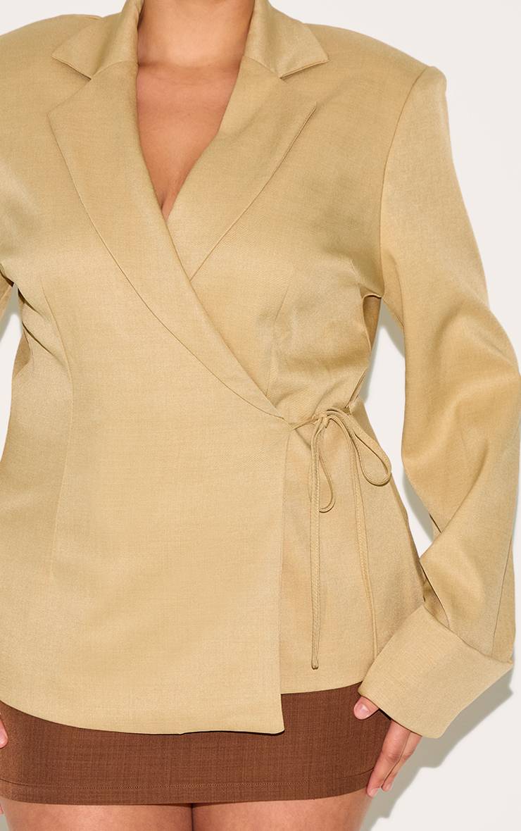 Taupe Blazer Grande Taille Ultra Oversize À Nouer Sur Le Côté
