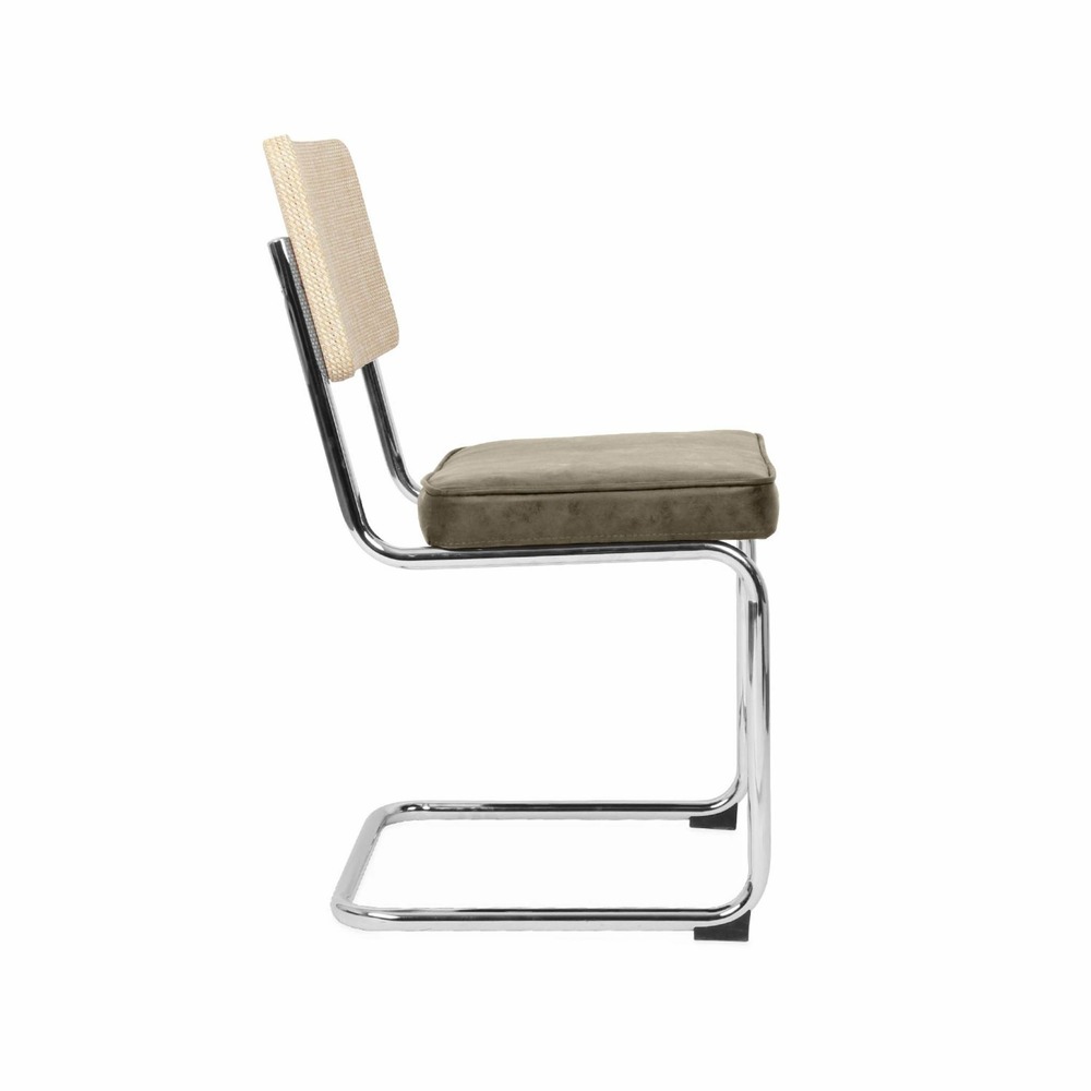 2 chaises cantilever - maja - tissu kaki et résine effet rotin. 46 x 54.5 x 84.5cm