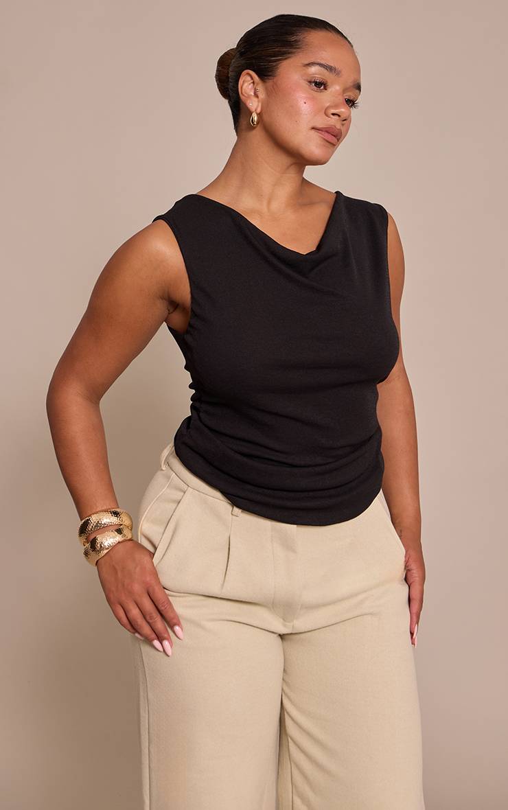 Noir Top Shape Froncé Encolure Asymétrique Pelure D'oignon