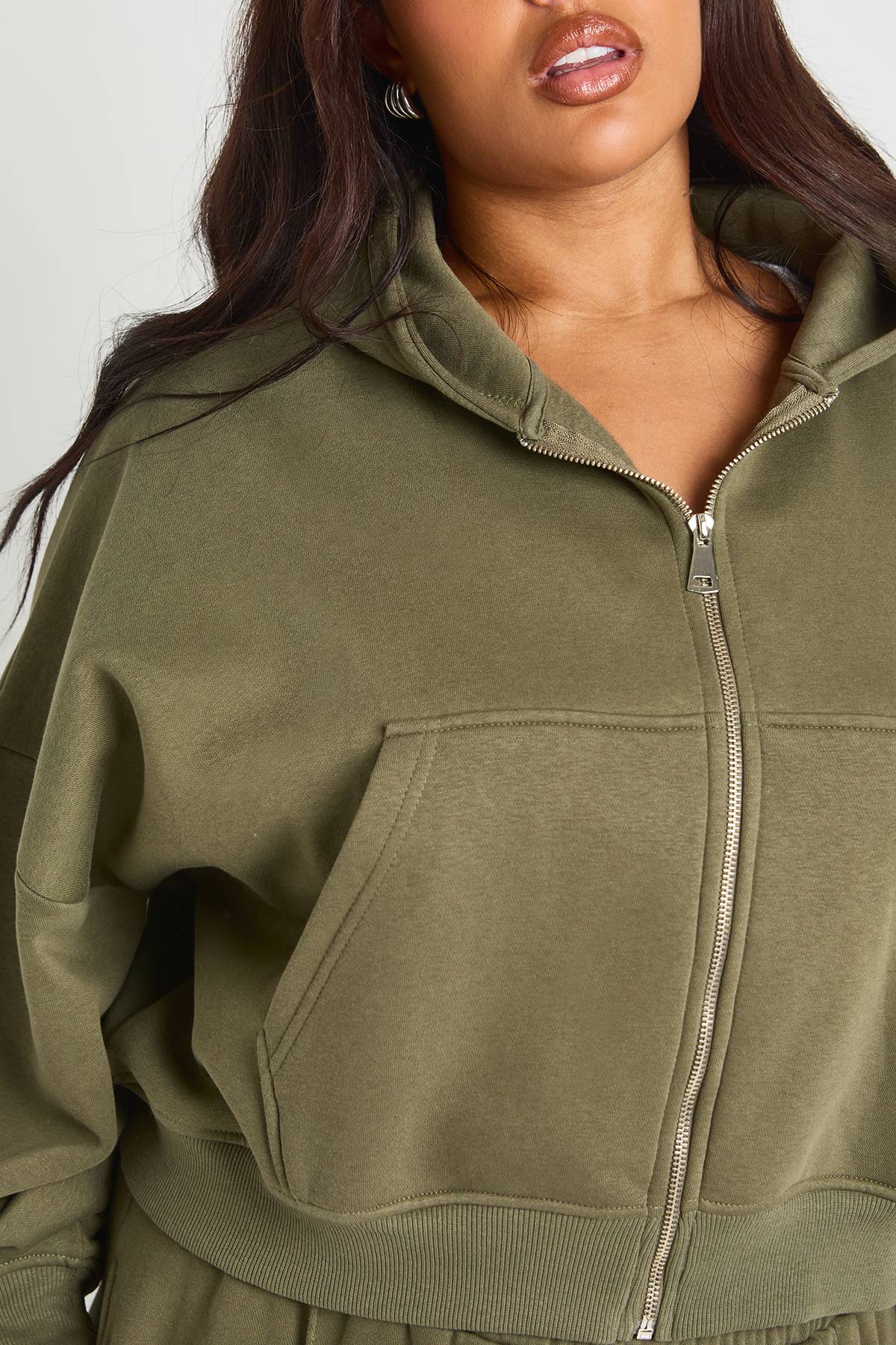 boohoo Hoodie basique Plus Core, coupe boxy, manches ballon, oversize, fermeture éclair intégrale